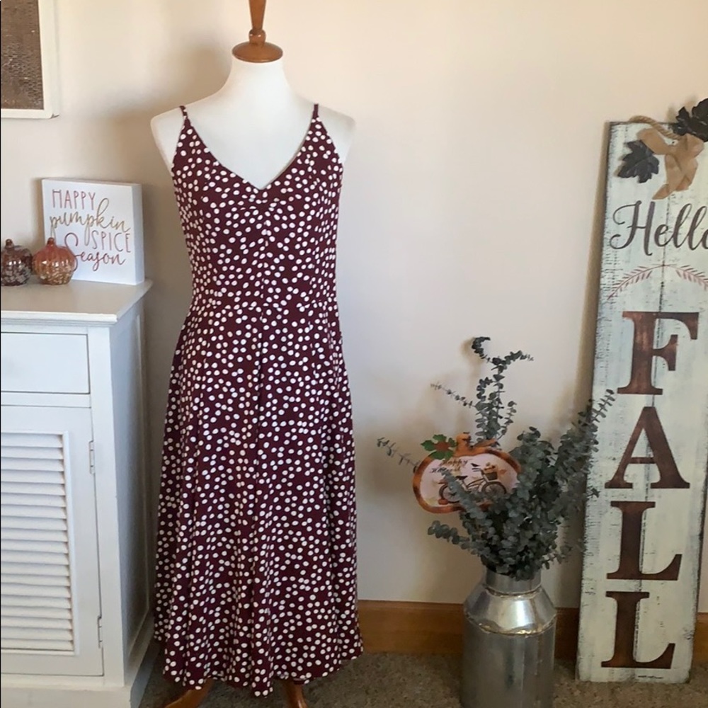 FINAL PRICE❗️Eva Mendes •polka dot wine midi dress